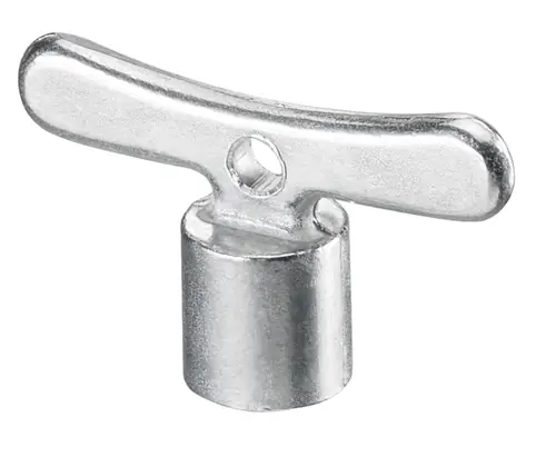 Silberner Vierkantschlüssel von Oventrop mit T-Handle, der für verschiedene Anwendungen in der Heizungs- und Sanitärtechnik geeignet ist.